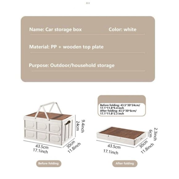 Picnic Camping Concert Handled Tote Collapsable with Wood Look Lid - Picture 5 of 5